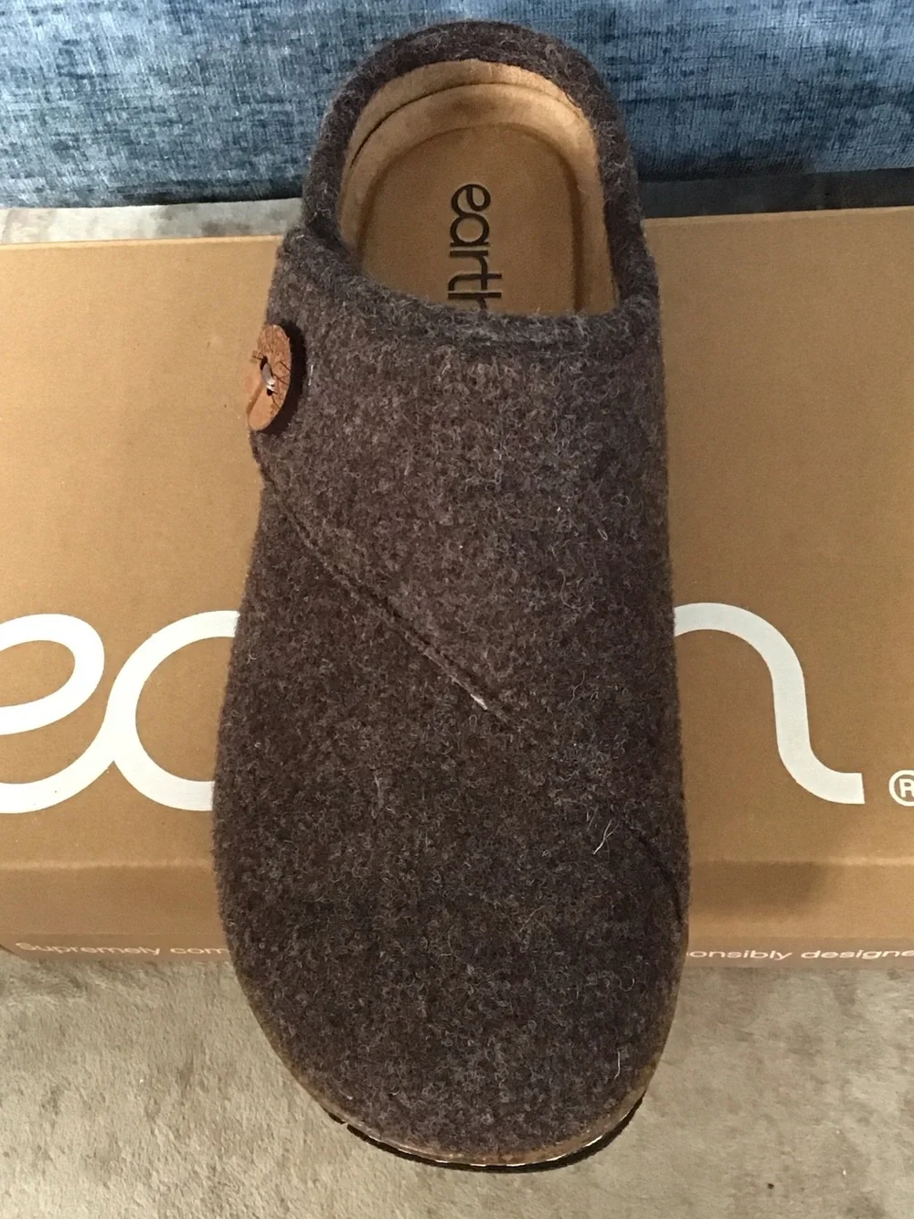 Earth Origins Men’s Dark Brown Wool Slip-On Clog with Button Accent